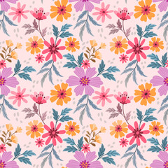 Colorful hand draw flowers seamless pattern for fabric textile wallpaper.