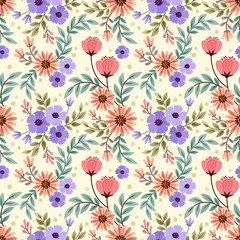 Colorful hand draw flowers seamless pattern for fabric textile wallpaper.