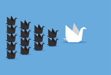 The white bird among the black birds with leadership