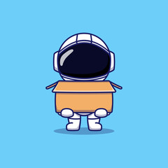 Cute astronaut carrying cardbox