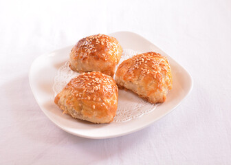 baked crispy golden pastry with meat pork char siew su asian pastry Hong Kong dim sum menu