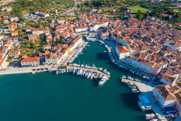 Fototapeta premium Aerial view of Cres, a town in Cres Island, the Adriatic Sea in Croatia
