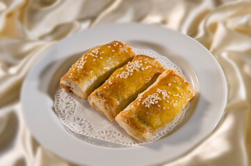 baked crispy golden pastry with meat pork char siew su asian pastry Hong Kong dim sum menu