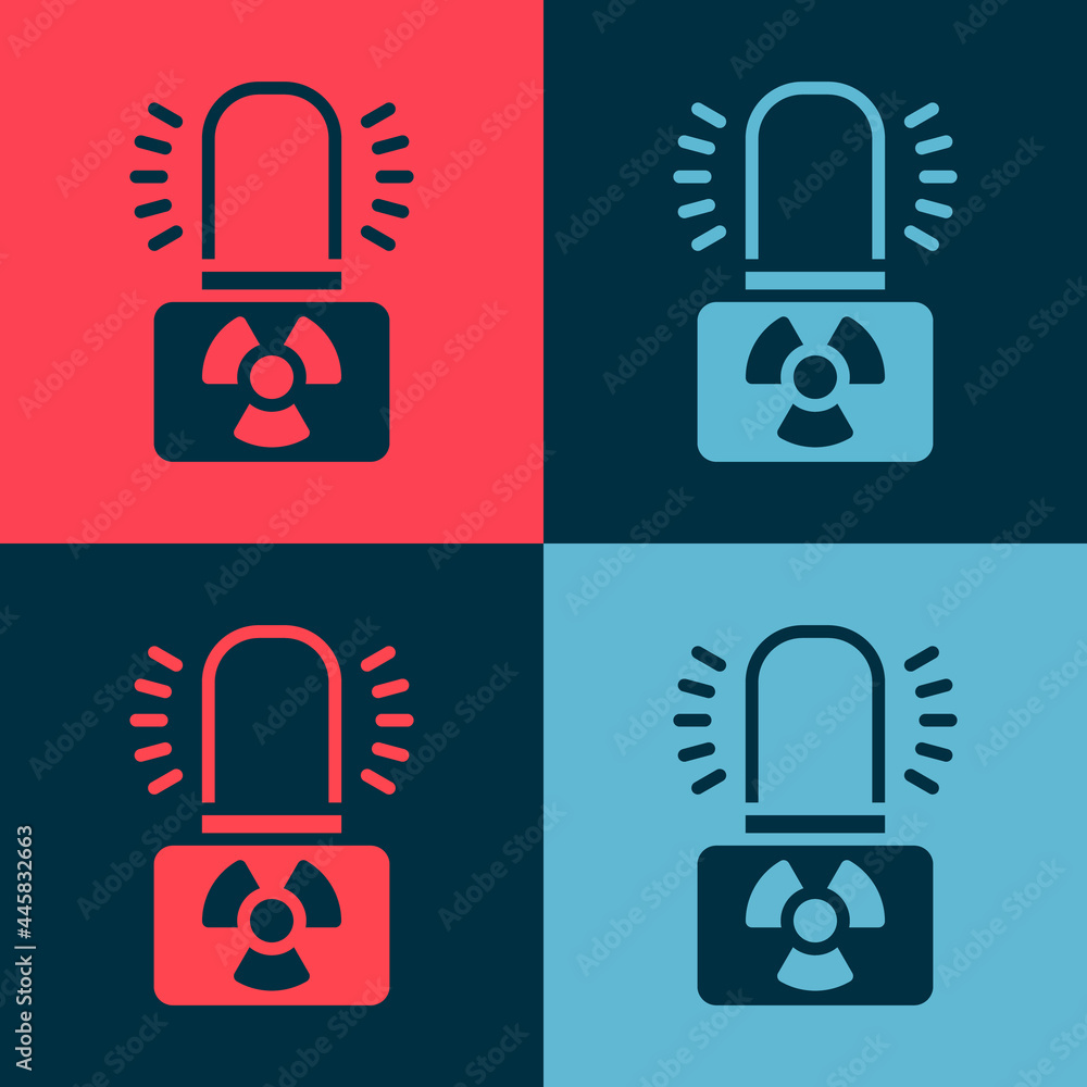 Poster pop art radioactive warning lamp icon isolated on color background. vector