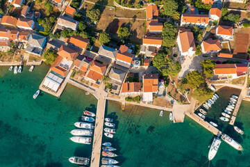 Aerial view of Valun, a town in Cres Island, the Adriatic Sea in Croatia