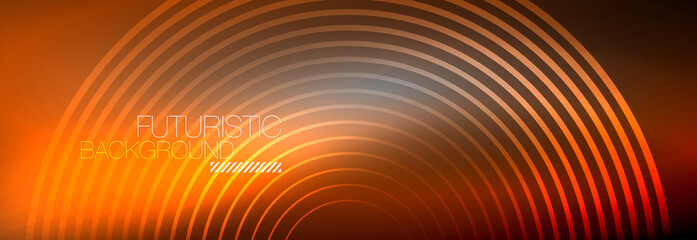 Dark abstract background with glowing neon circles. Trendy layout template for business or technology presentation, internet poster or web brochure cover, wallpaper