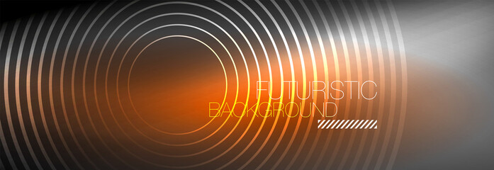 Dark abstract background with glowing neon circles. Trendy layout template for business or technology presentation, internet poster or web brochure cover, wallpaper