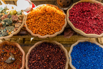 Colorful bowls of incense on sale in the traditional Jerusalem Shuk (Market) in the Old City