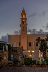 Obraz premium View of St. Peter's Catholic Church in Jaffa early in the morning