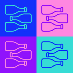 Pop art line Bottles of wine icon isolated on color background. Vector