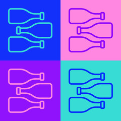 Pop art line Bottles of wine icon isolated on color background. Vector