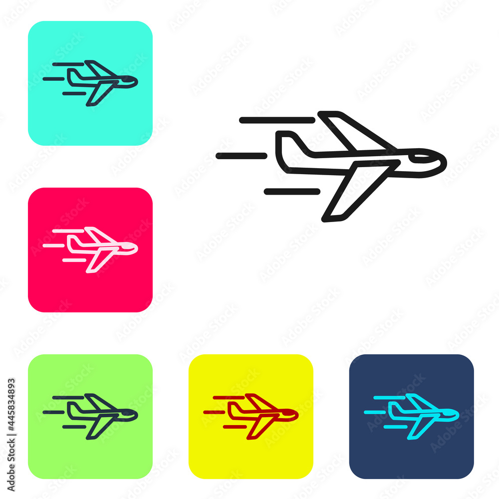 Poster black line plane icon isolated on white background. flying airplane icon. airliner sign. set icons i