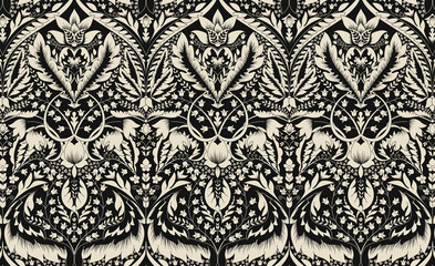 Black and White Medieval Ancient Style Ornamental Pattern