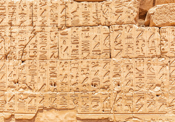 Ancient carvings on the wall of the Karnak Temple, Luxor, Egypt - obrazy, fototapety, plakaty