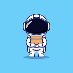 Cute astronaut carrying a box