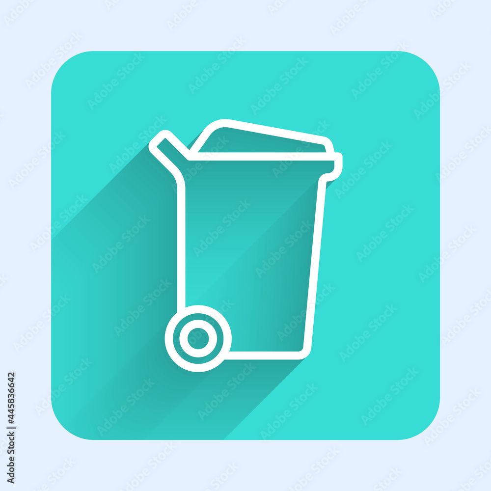 Poster white line trash can icon isolated with long shadow background. garbage bin sign. recycle basket ico