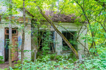 An abandoned house inside the Chernobyl Exclusion Zone near the town of Chernobyl, Ukraine
