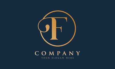Initial F letter Gold Color With Black Background Logo Design vector Template. Calligraphy Letter F Logo Design