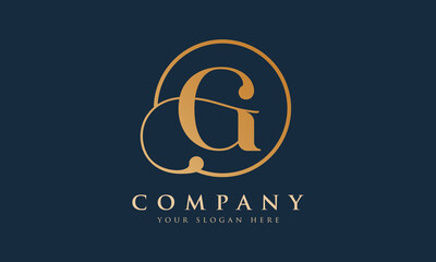 Initial G letter Gold Color With Black Background Logo Design vector Template. Calligraphy Letter G Logo Design