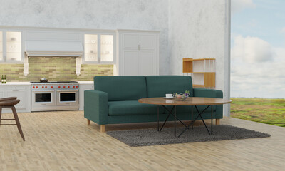 3d interior minimalism, chair and table