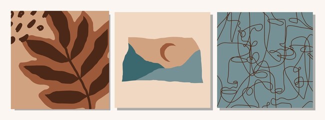 Set of social media post templates with abstract organic shapes composition in contemporary collage minimal style