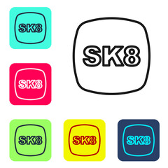 Black line Skateboard icon isolated on white background. Extreme sport. Sport equipment. Set icons in color square buttons. Vector