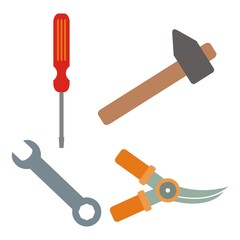 Set of four work tools, colored objects, vector icons