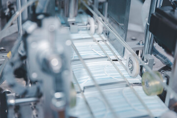Medical mask in manufacturing machine in production line