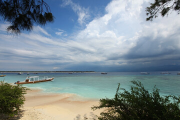 Beautiful coastline at tropical Gili Trawangan in Indonesia
