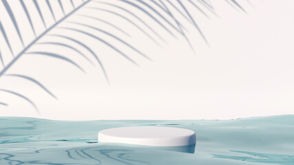 Product podium with water and bamboo shadow