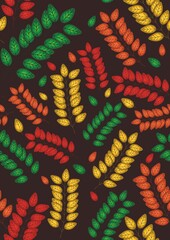 Vector seamless autumn leaf fall on a dark background. Colored autumn leaves. Autumn leaf fall. Illustration with falling leaves. Design for print, fabric, paper.