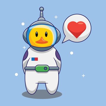 Cute Duck Astronaut Falling In Love In Space Cartoon Vector Illustration. Free Design Concept Isolated Premium Vector