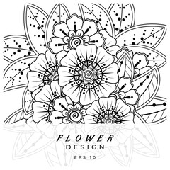 mehndi flower decorative ornament in ethnic oriental style. doodle ornament. outline hand draw.