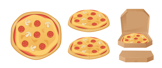 Pizza box set isolated on white background vector illustration