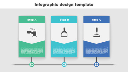 Set Water tap, Dustpan and Rubber plunger. Business infographic template. Vector