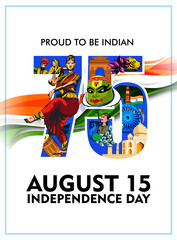 vector illustration of 15th August india Happy Independence Day. - 445842444