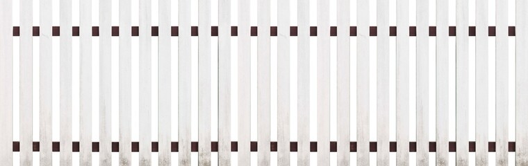 Panorama of White hardwood fence isolated on a white background