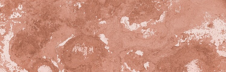Panorama of Old cement wall painted red, peeling paint texture and background