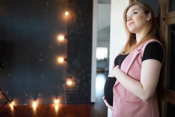 Pregnant young beautiful girl on the ninth month