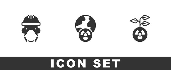 Set Nuclear reactor worker, Planet earth and radiation and Radioactive icon. Vector