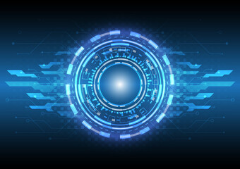 Digital infographic and computer data. Abstract hologram hi-tech background. Virtual reality technology electric innovation. Circuit board interface. Futuristic Sci-Fi glowing HUD circle