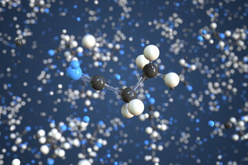 Molecule of propionitrile, conceptual molecular model. Scientific 3d rendering