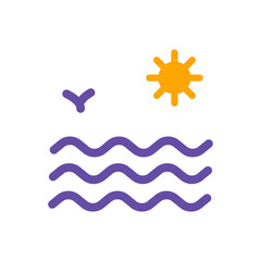 Sea waves and sun flat vector glyph icon