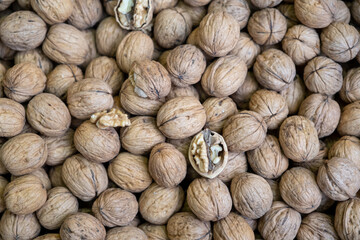 top view walnut background. Close up