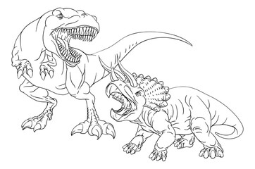 Coloring Book Page Dinosaurs In Outline © Christos Georghiou