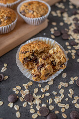 sweet home made whole grain muffins with chocolate chips