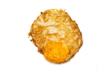 Fresh fried egg on white background. High protein ingredient of food.
