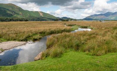 A landscape view of Derwent Water, the Lake District, UK