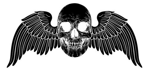 Obraz premium Winged Skull Vintage Woodcut Illustration