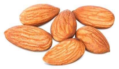 Closeup of almonds, isolated on the white background.